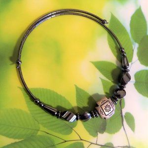 vintage hematite and silver beaded wrap choker NWOT